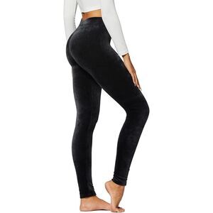 Conceited Luxe Velvet Leggings – Soft Warm Velour Pants, Black, Small